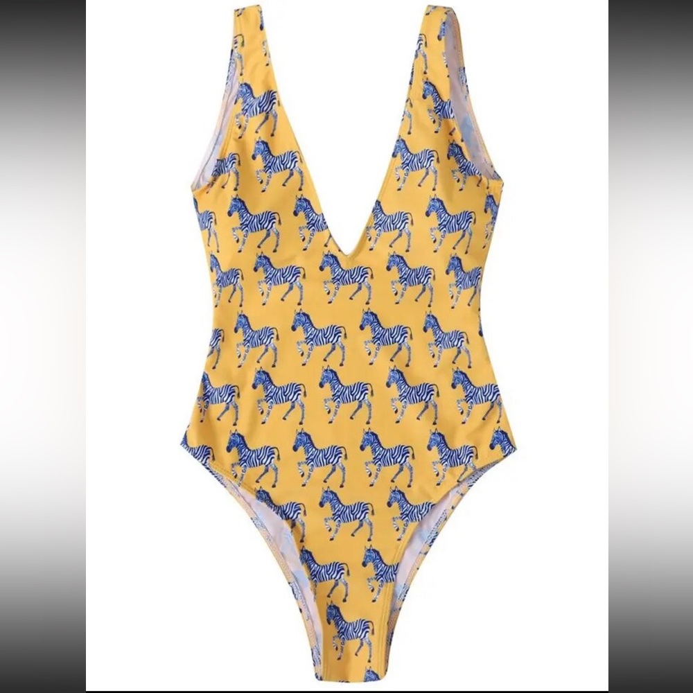 Zebra Print Open Back One Piece Bathing Suit Swim Size Medium